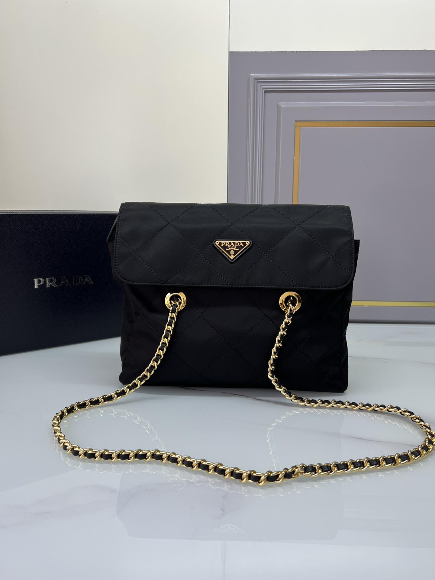 [TOP] PRADA Chain Ridge Wandering Bag - 18x16x5cm/30x26x6cm