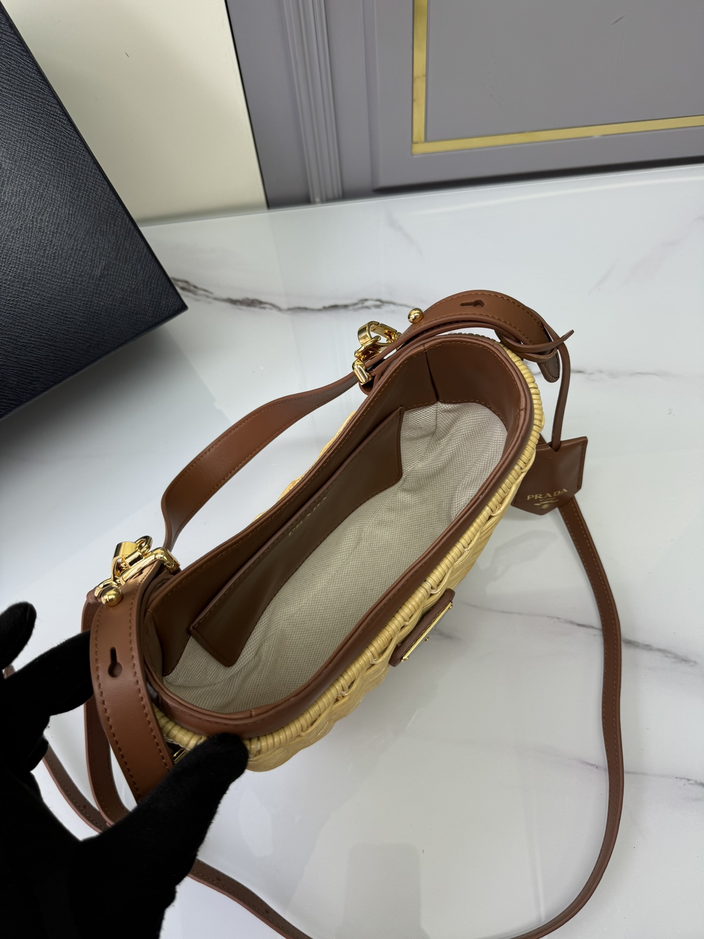 [TOP] PRADA Moon-Shaped Weaving Handbag 22.5*6*18.5cm - 2 Colour