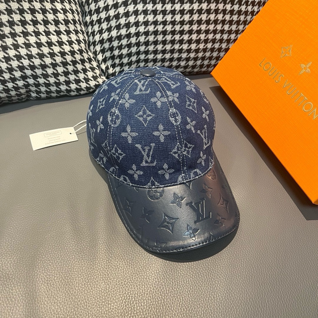 [TOP] Louis Vuitton LV Cowhide Embossed Monogram Baseball Cap - Blue