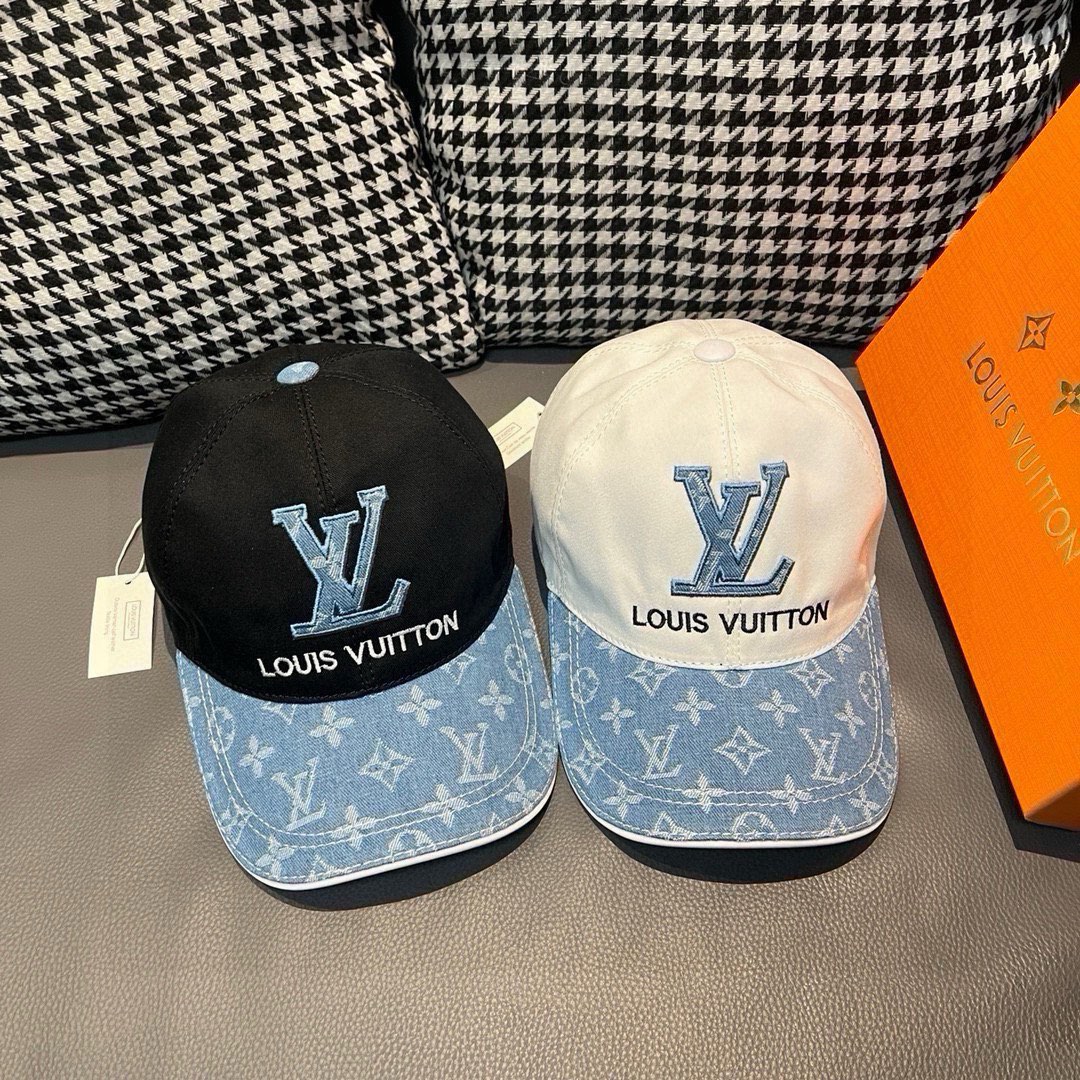 [TOP] Louis Vuitton LV Monogram Stitching Baseball Cap - 2 Colors