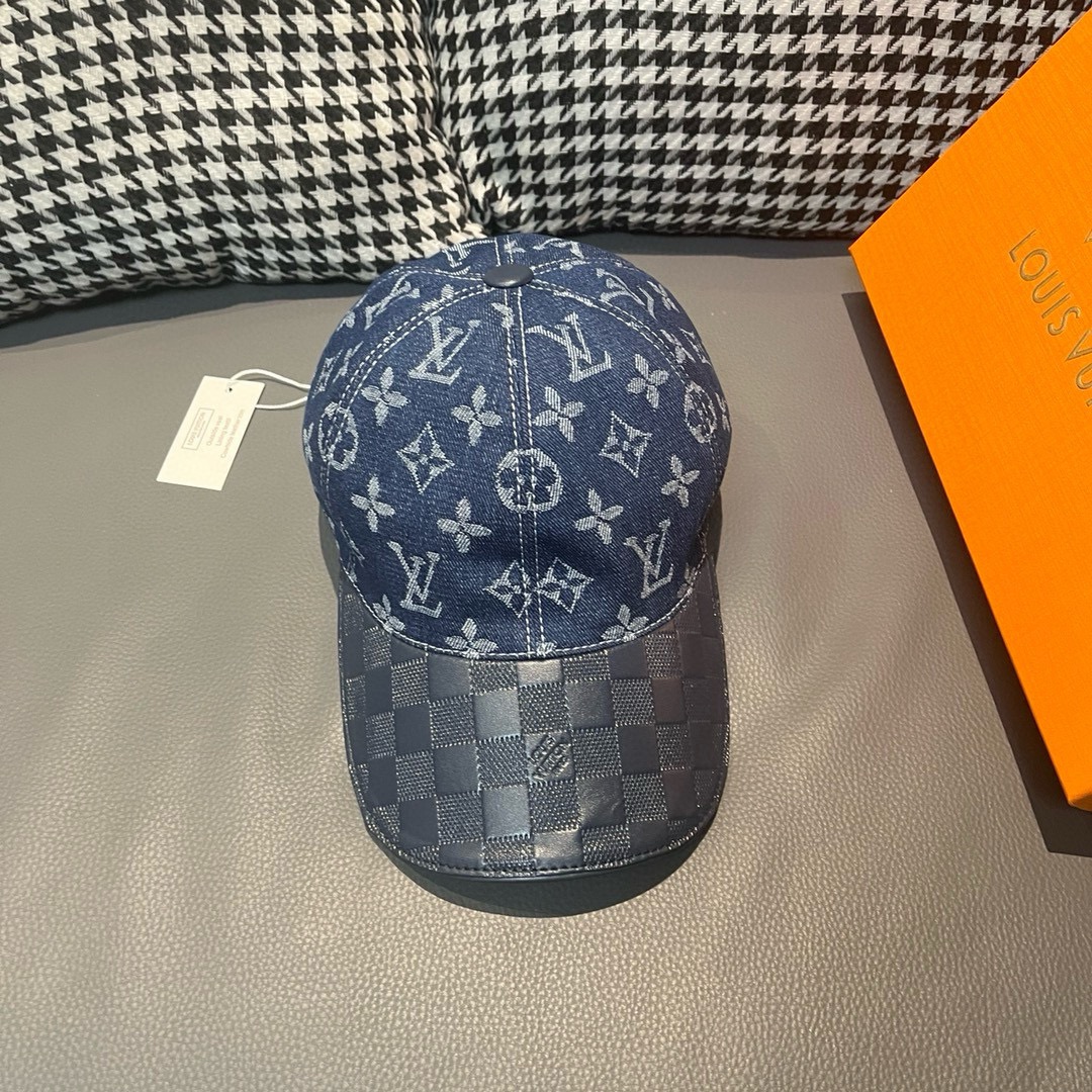 [TOP] Louis Vuitton LV Cowhide Embossed Monogram Baseball Cap - Blue