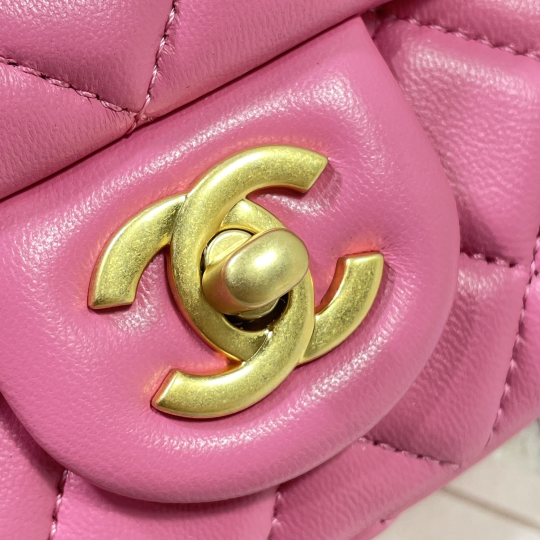 [TOP] CHANEL Classic Flap Bag Gold Ball 13*18*7cm - Rose Pink