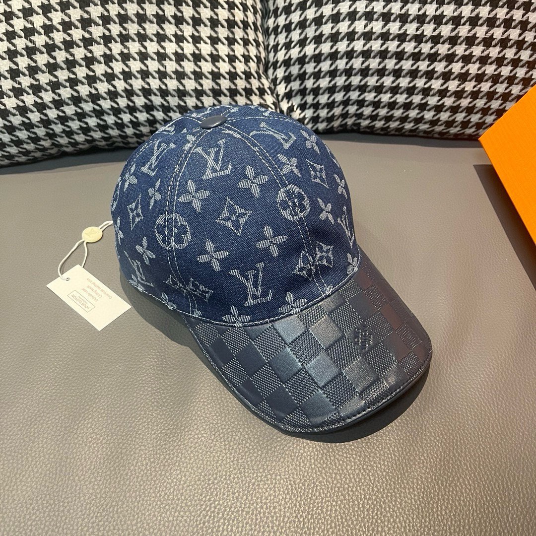 [TOP] Louis Vuitton LV Cowhide Embossed Monogram Baseball Cap - Blue