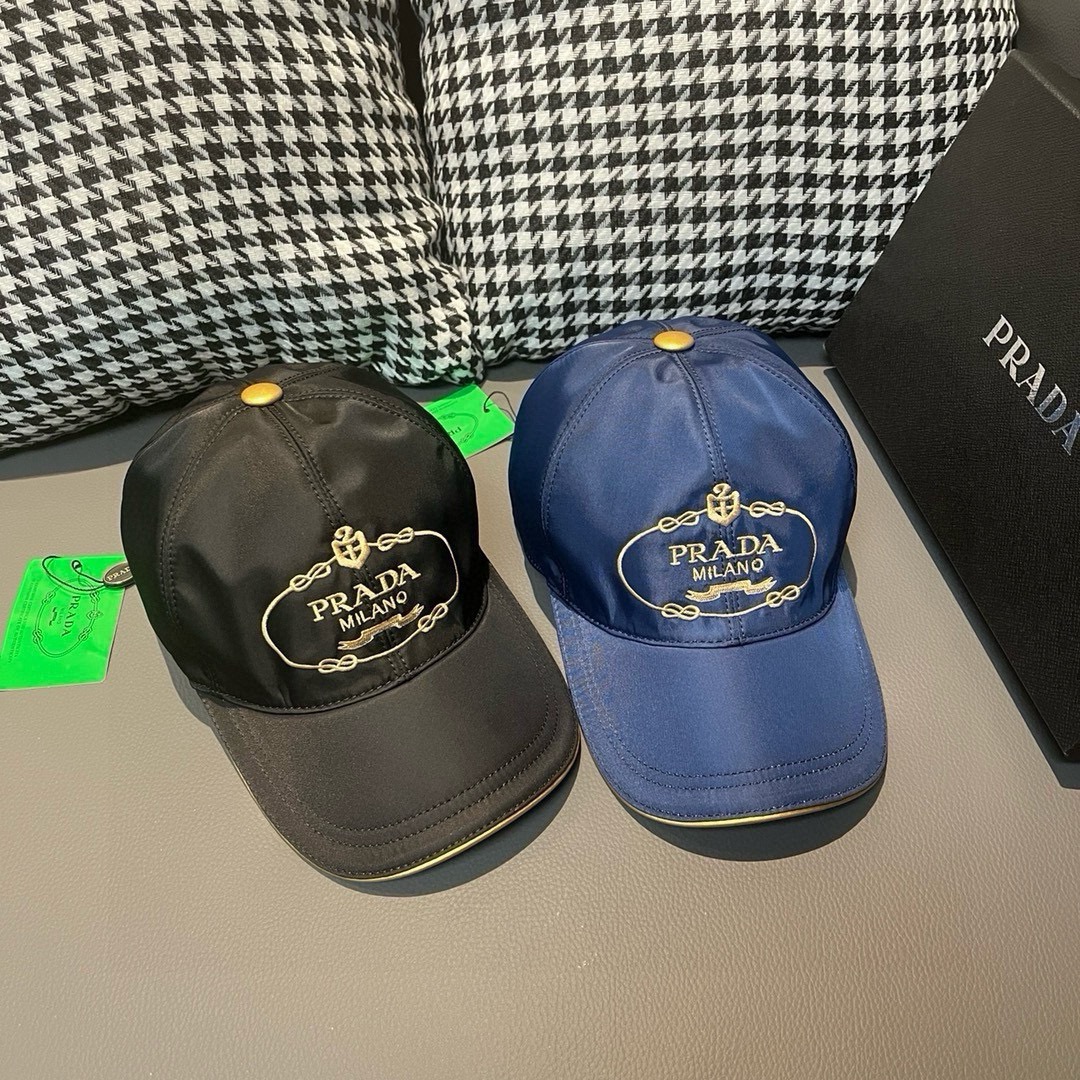 [TOP] Prada Baseball Cap with Gold Embroidery - 2 Colors