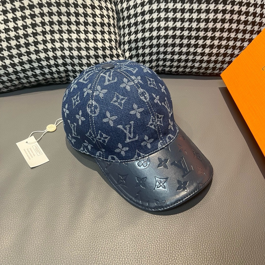 [TOP] Louis Vuitton LV Cowhide Embossed Monogram Baseball Cap - Blue