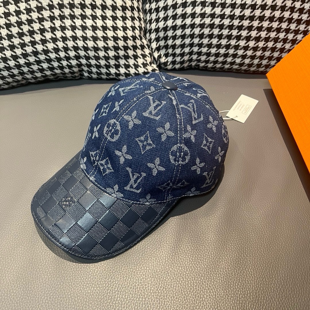 [TOP] Louis Vuitton LV Cowhide Embossed Monogram Baseball Cap - Blue