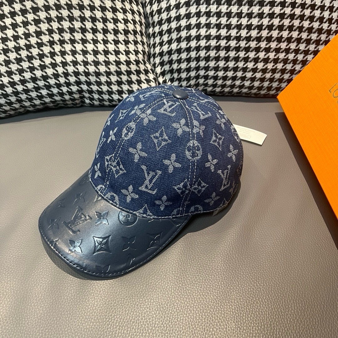 [TOP] Louis Vuitton LV Cowhide Embossed Monogram Baseball Cap - Blue