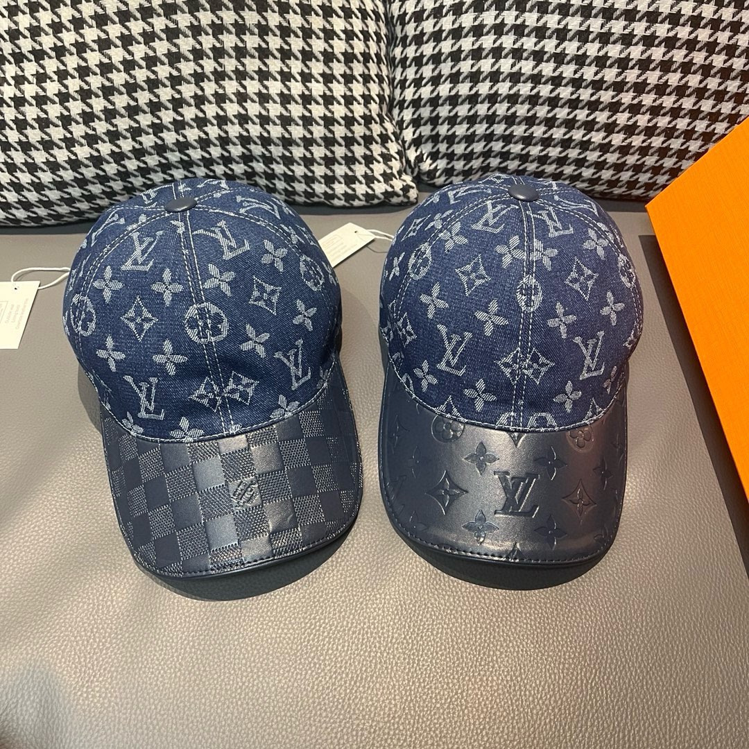 [TOP] Louis Vuitton LV Cowhide Embossed Monogram Baseball Cap - Blue