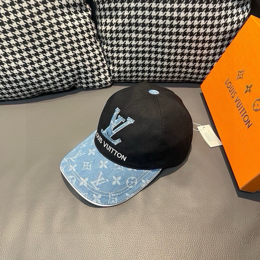 [TOP] Louis Vuitton LV Monogram Stitching Baseball Cap - 2 Colors
