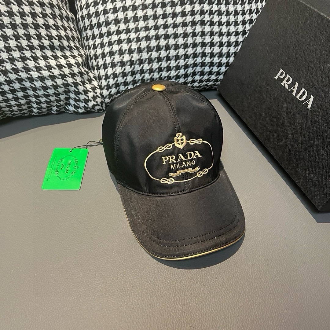 [TOP] Prada Baseball Cap with Gold Embroidery - 2 Colors