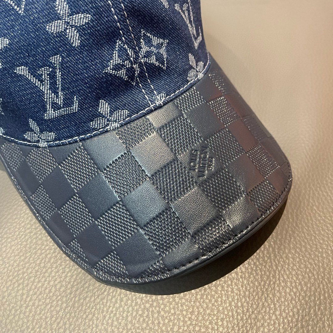 [TOP] Louis Vuitton LV Cowhide Embossed Monogram Baseball Cap - Blue