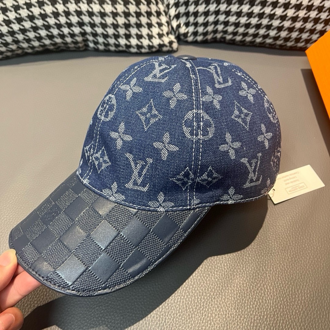 [TOP] Louis Vuitton LV Cowhide Embossed Monogram Baseball Cap - Blue