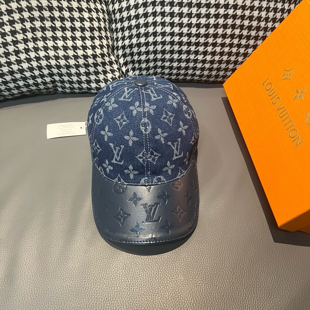 [TOP] Louis Vuitton LV Cowhide Embossed Monogram Baseball Cap - Blue