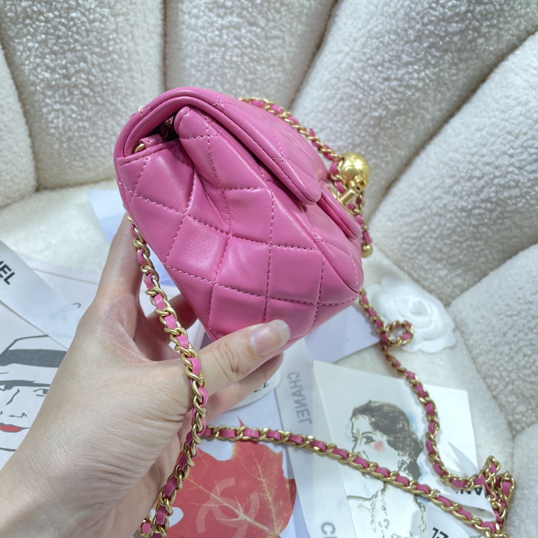 [TOP] CHANEL Classic Flap Bag Gold Ball 13*18*7cm - Rose Pink