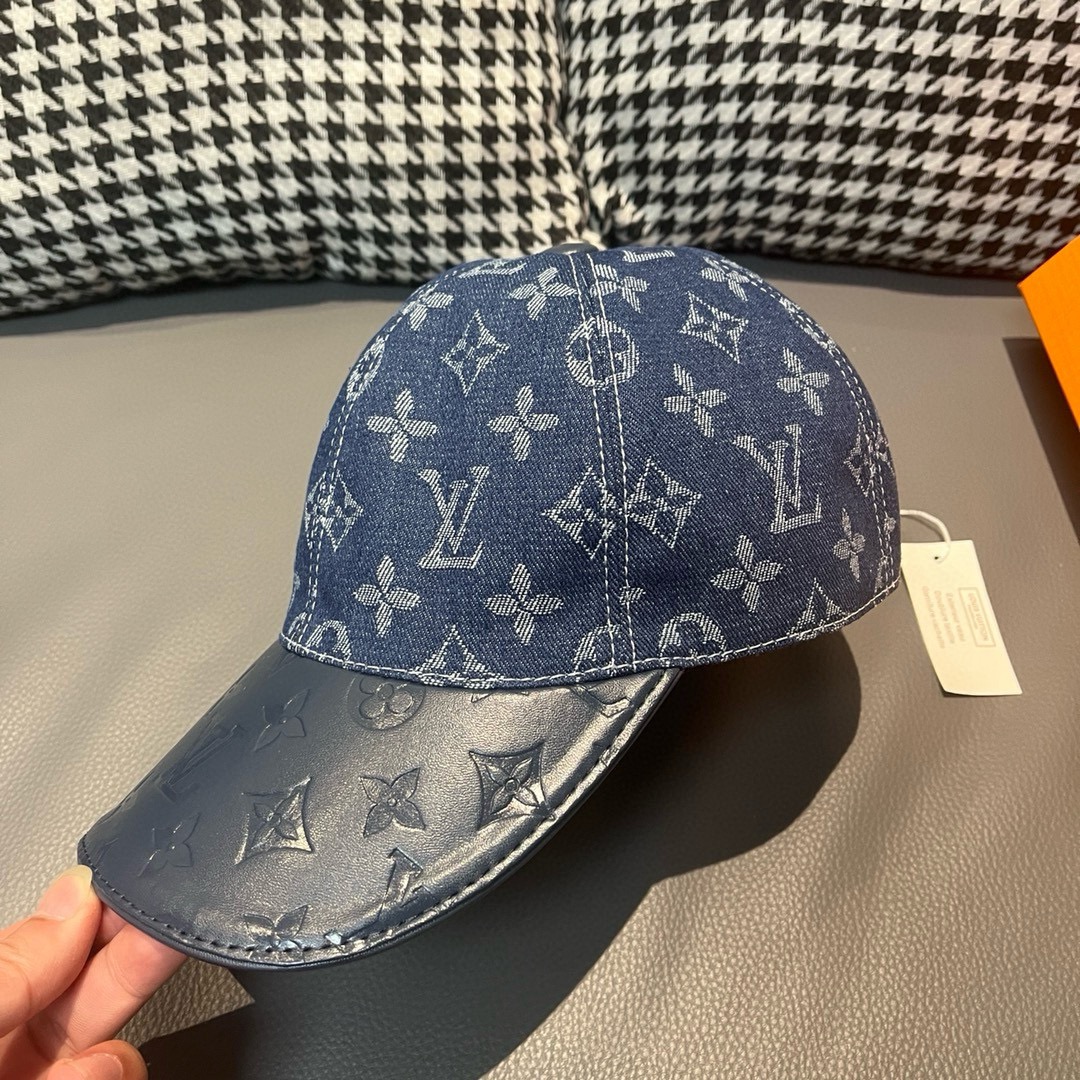 [TOP] Louis Vuitton LV Cowhide Embossed Monogram Baseball Cap - Blue