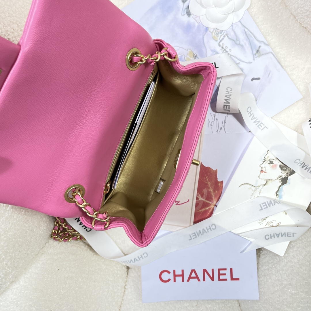 [TOP] CHANEL Classic Flap Bag Gold Ball 13*18*7cm - Rose Pink