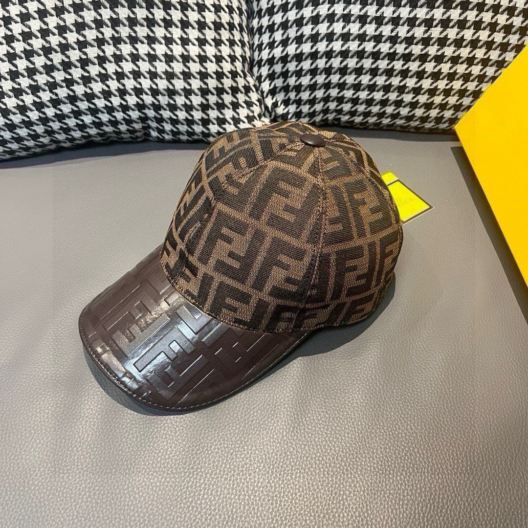 [TOP] FENDI FF Monogram Patchwork Leather Baseball Hat - Brown