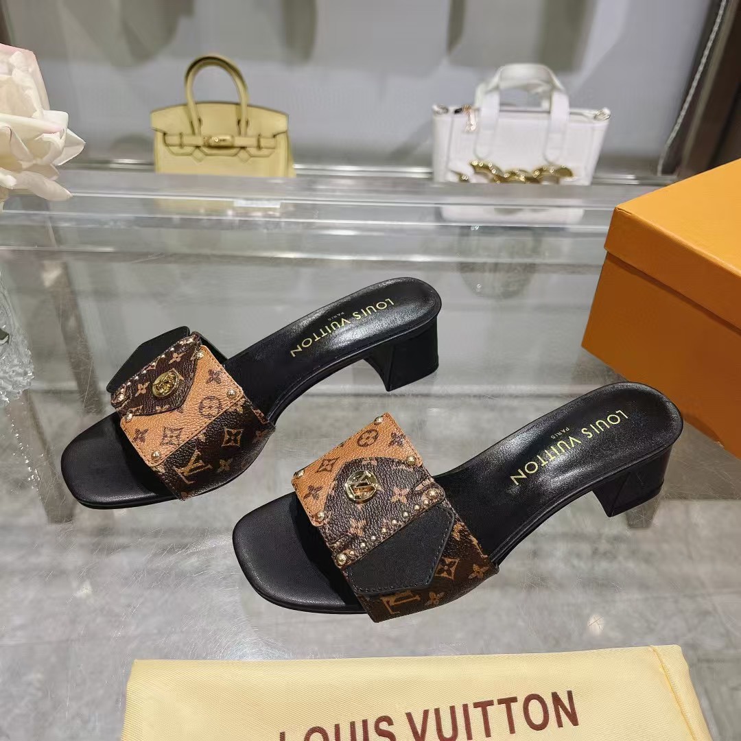[TOP] Louis Vuitton LV Monogram Canvas Slides-Brown/Black