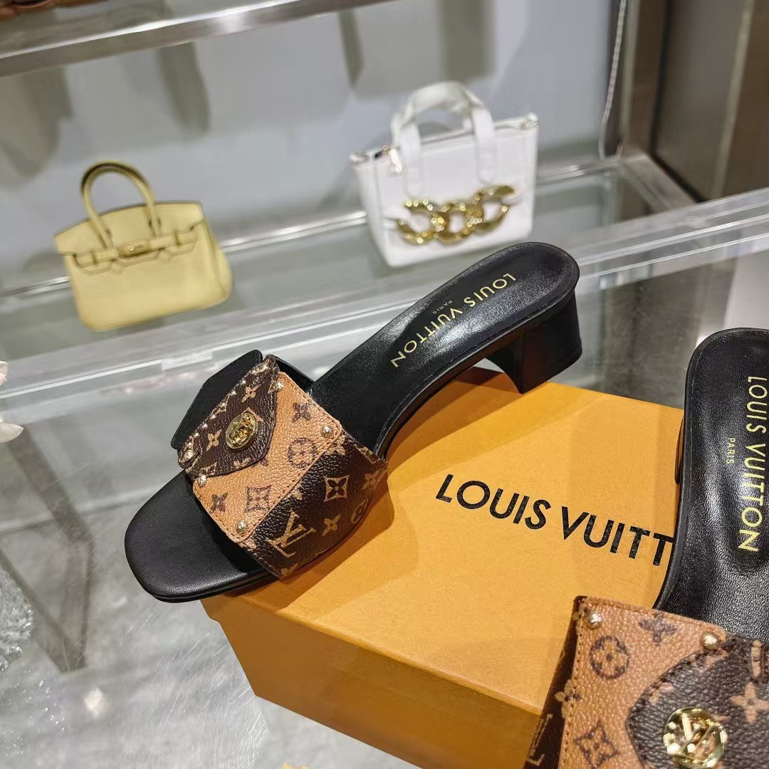 [TOP] Louis Vuitton LV Monogram Canvas Slides-Brown/Black