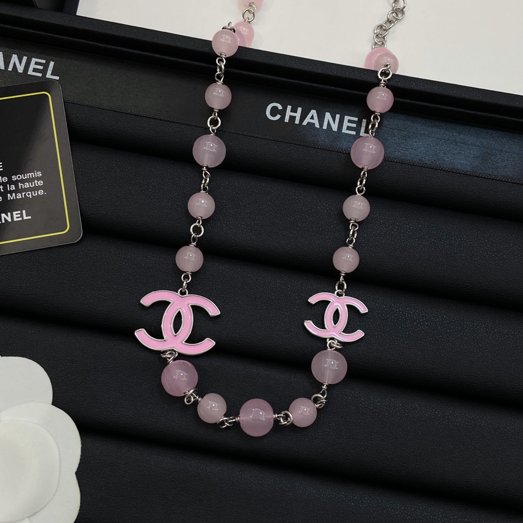 [TOP] CHANEL Pearl Necklace - Pink