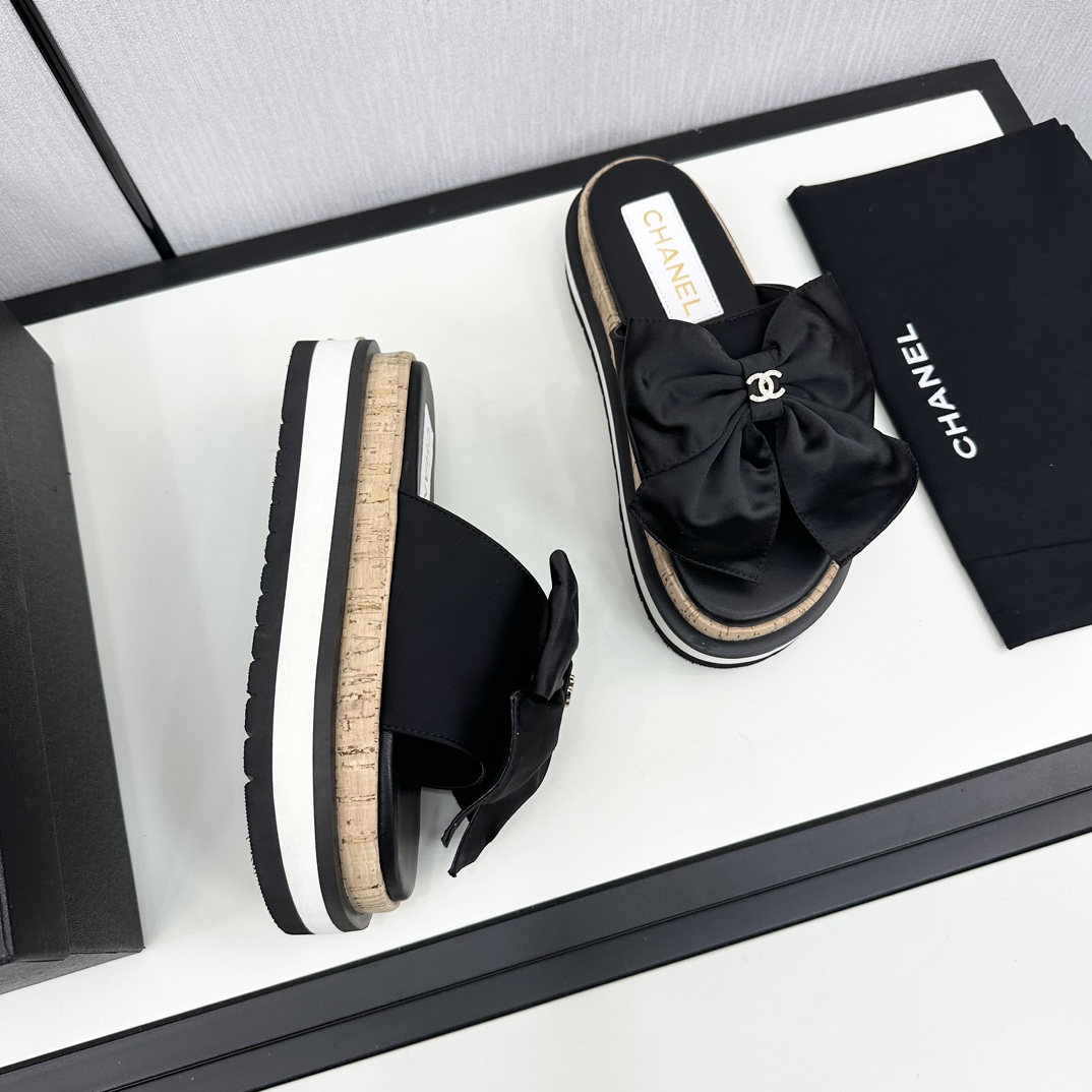 [TOP] CHANEL Platform Slippers with Big Bow - 3 Color
