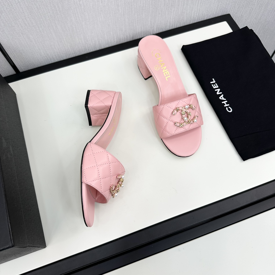 [TOP] CHANEL High Heel Slippers with CC Logo - 7 Color