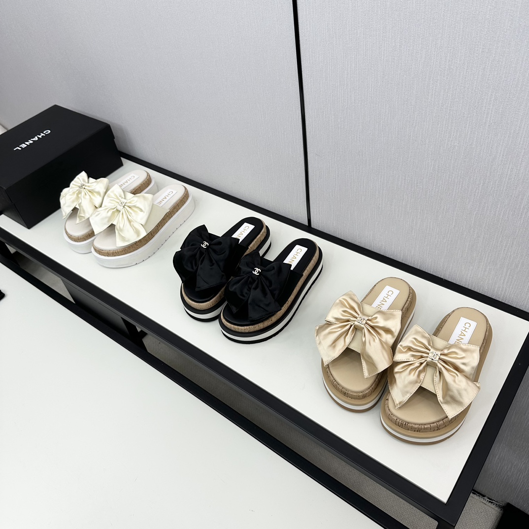 [TOP] CHANEL Platform Slippers with Big Bow - 3 Color