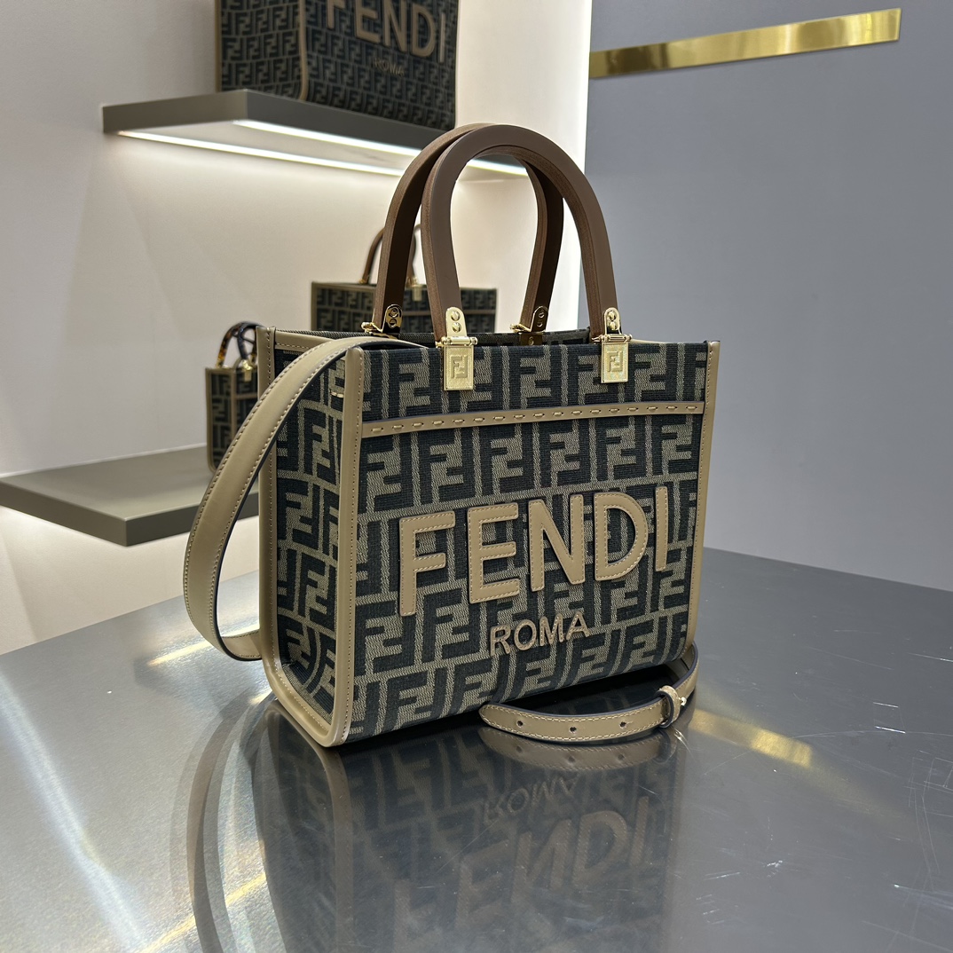 [TOP] FENDI Sunshine Tote Bag Small 22.5×25.5×12cm - Brown