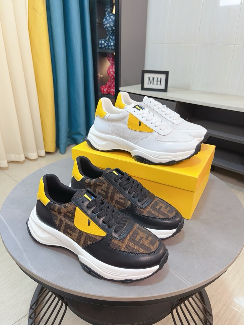 [TOP] FENDI Men's Calfskin Upper Casual Shoes - Black/White