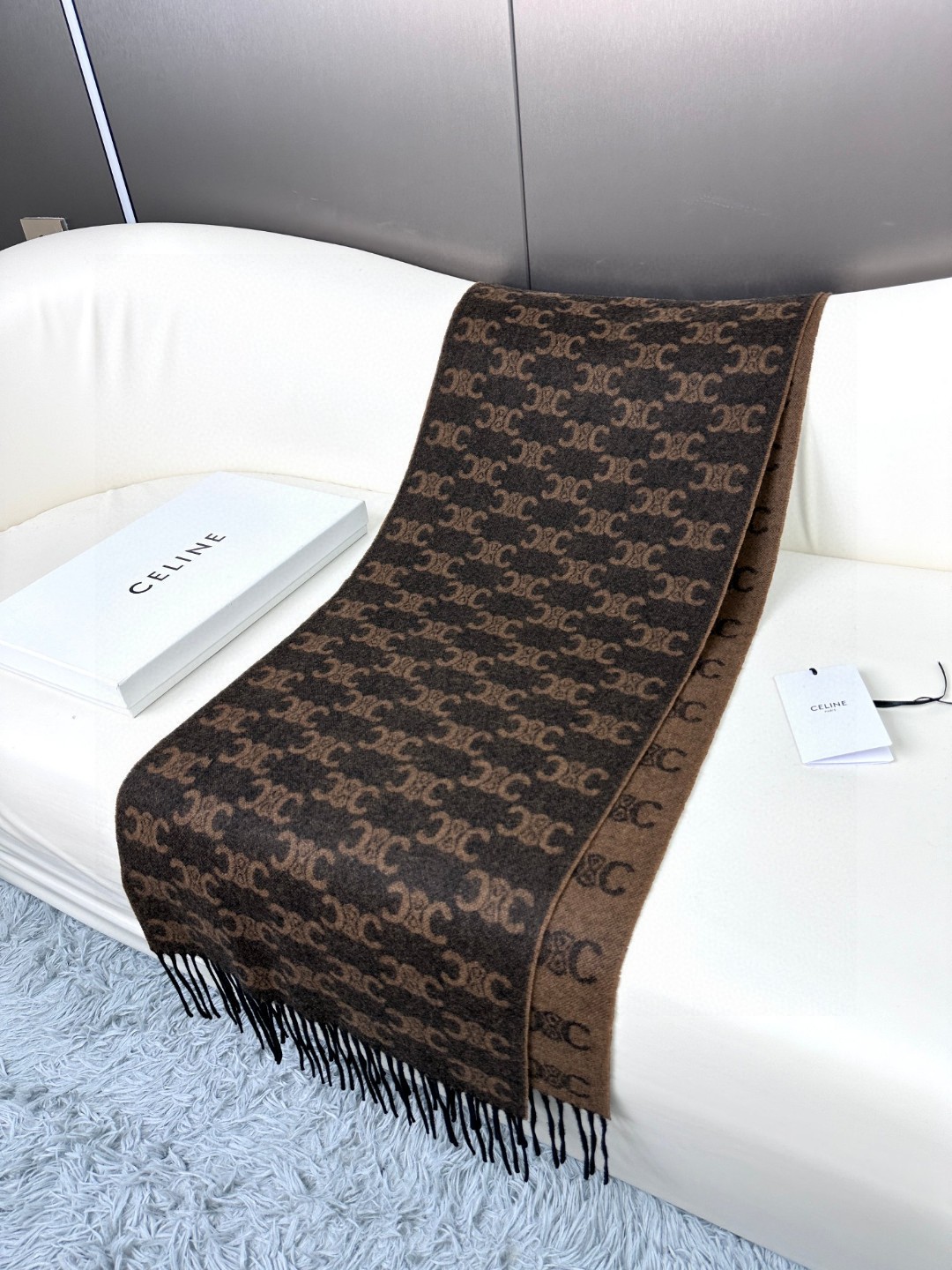 [TOP] CELINE Arc de Triomphe Monogram Cashmere Scarf 36x190cm - 3 Color