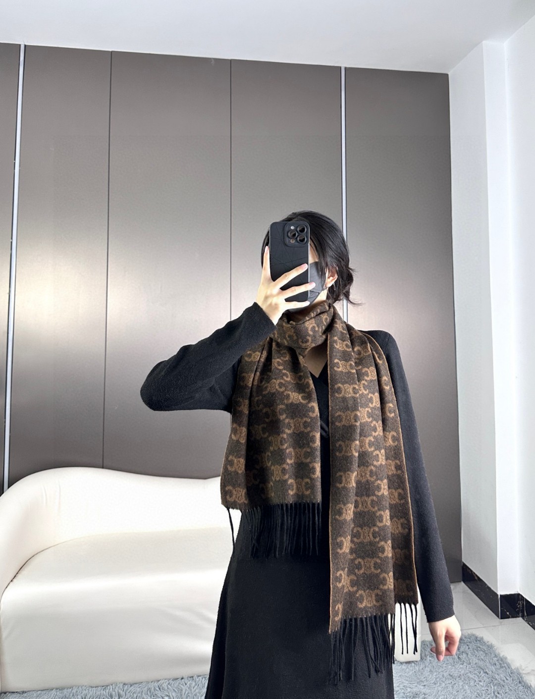 [TOP] CELINE Arc de Triomphe Monogram Cashmere Scarf 36x190cm - 3 Color