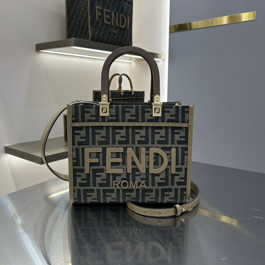[TOP] FENDI Sunshine Tote Bag Small 22.5×25.5×12cm - Brown