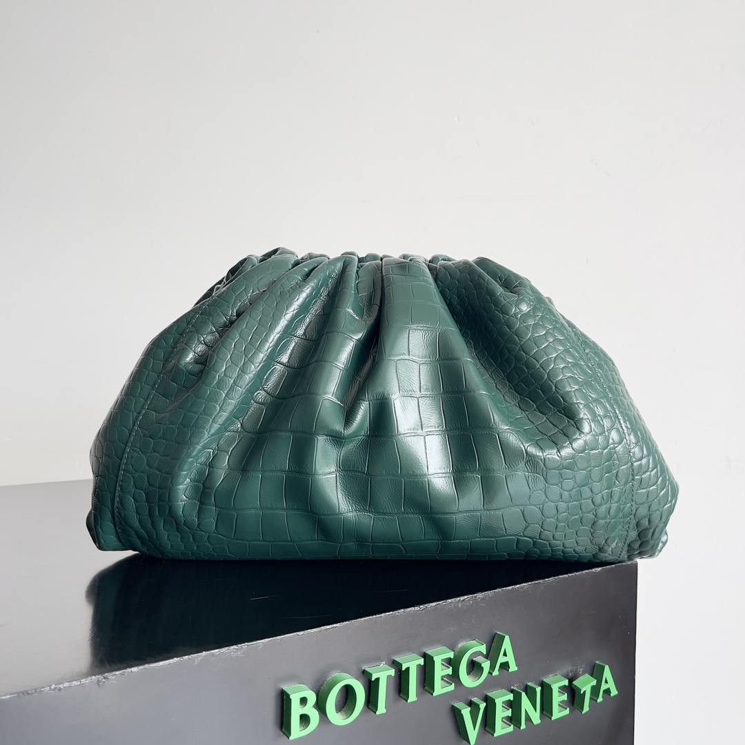 [TOP] Bottega Veneta BV Pouch Bag Crocodile-print Crinkled Cowhide 38x20x8.5cm - Dark Green