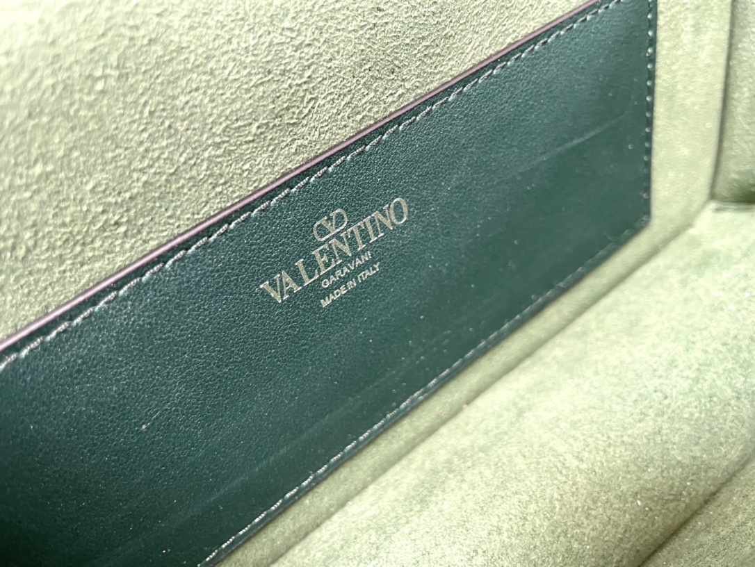 [TOP] VALENTINO Loco Bag Denim Decorated With Crystals 20x11x5cm/27x13x6cm - Green