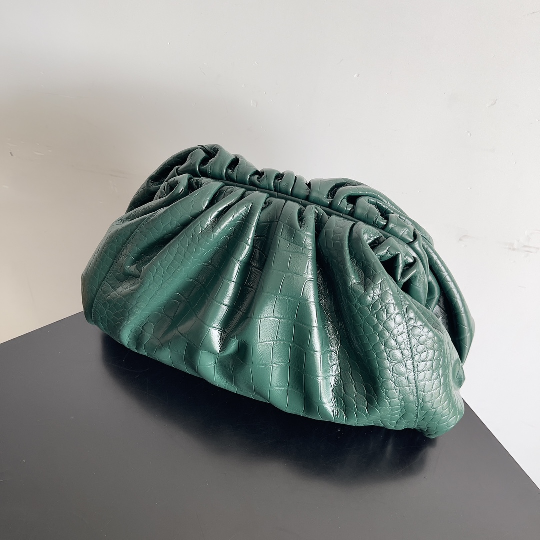 [TOP] Bottega Veneta BV Pouch Bag Crocodile-print Crinkled Cowhide 38x20x8.5cm - Dark Green