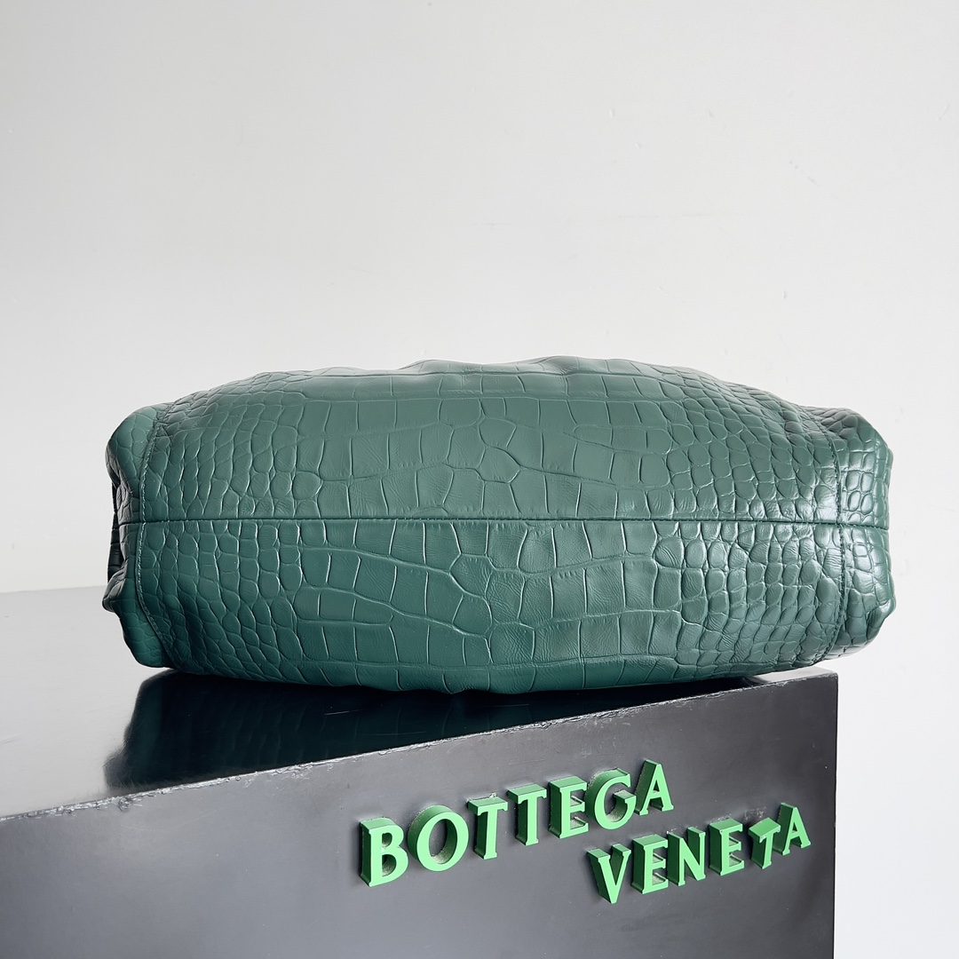 [TOP] Bottega Veneta BV Pouch Bag Crocodile-print Crinkled Cowhide 38x20x8.5cm - Dark Green