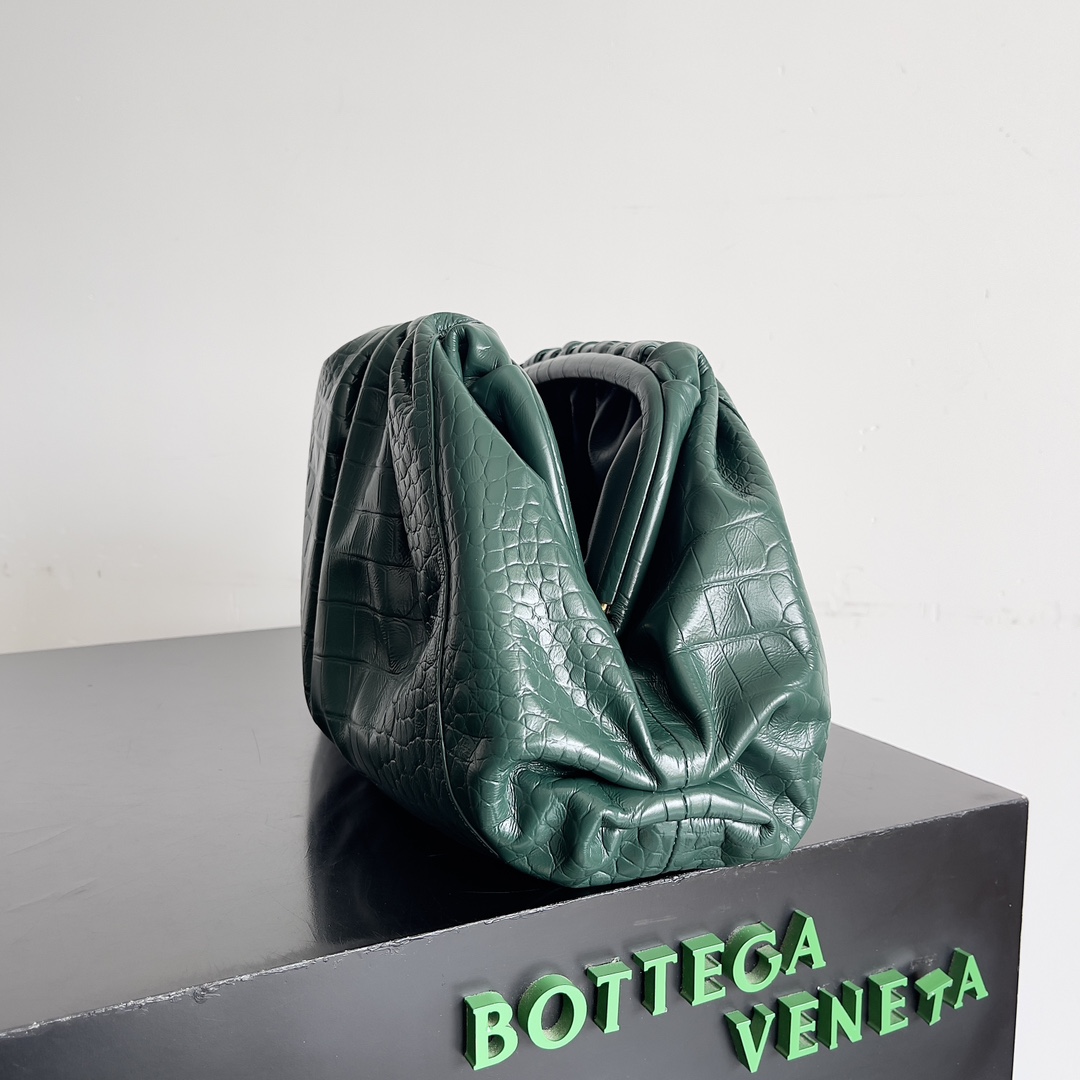[TOP] Bottega Veneta BV Pouch Bag Crocodile-print Crinkled Cowhide 38x20x8.5cm - Dark Green