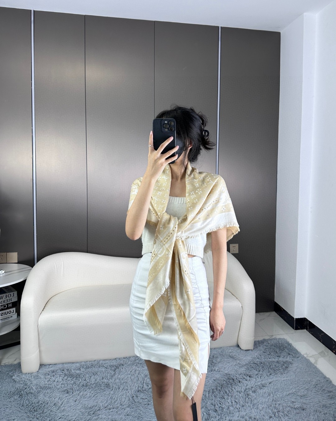 [TOP] Louis Vuitton LV Monogram Scarf 140x140cm - Yellow