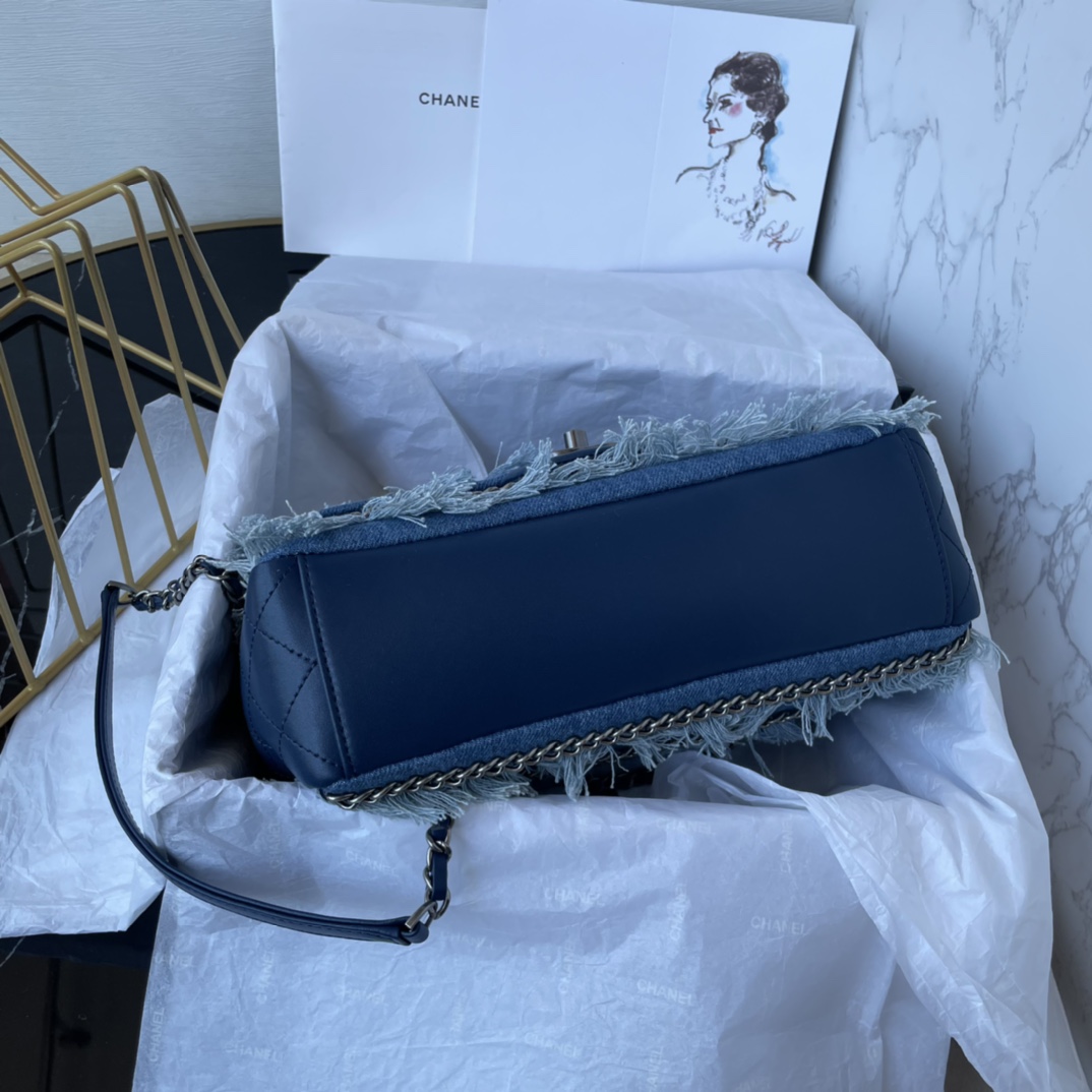 [TOP] CHANEL Denim Flab Bag Lambskin 25cm - Blue& SHW