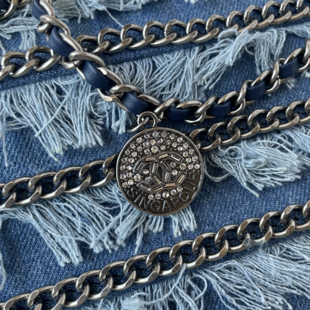 [TOP] CHANEL Denim Flab Bag Lambskin 25cm - Blue& SHW