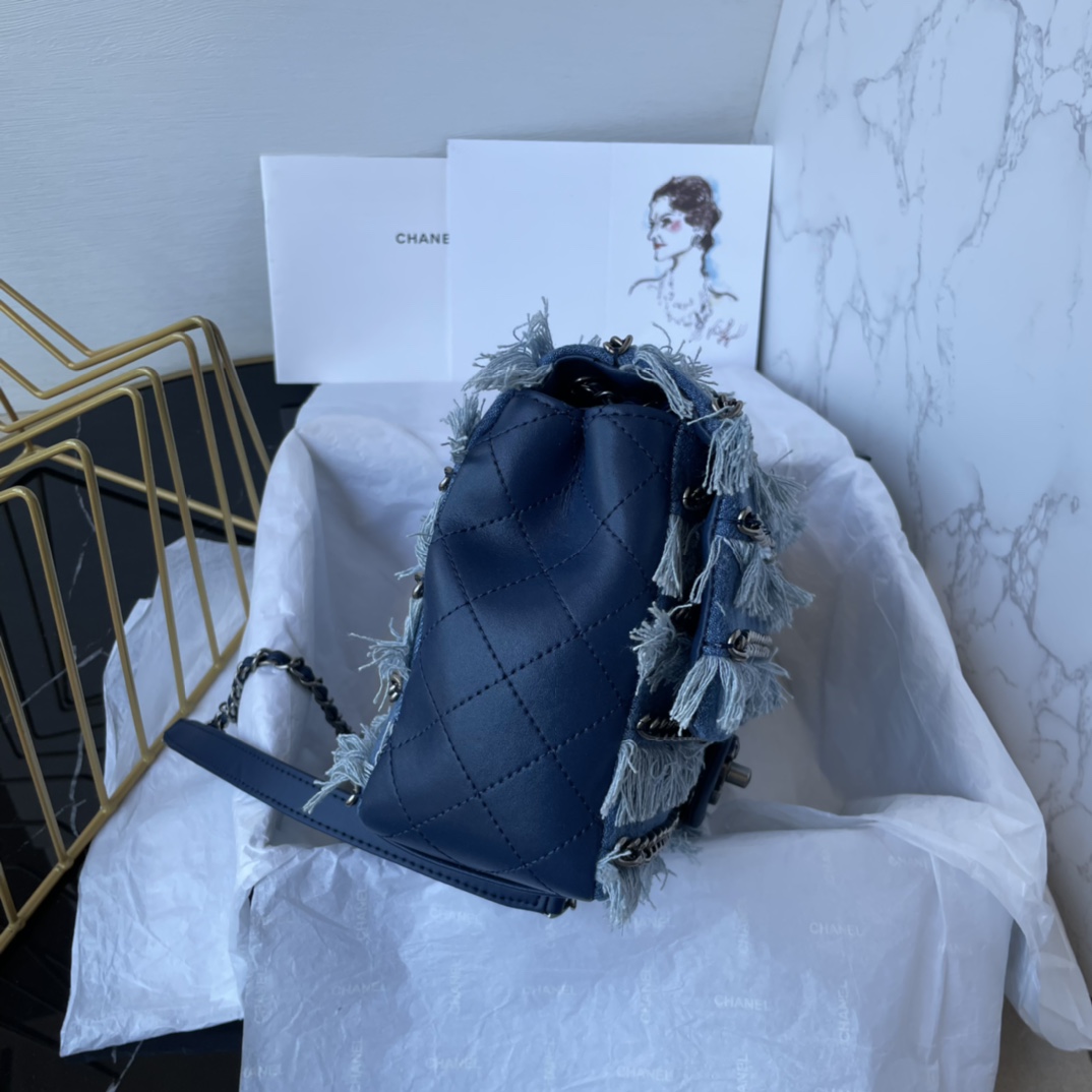 [TOP] CHANEL Denim Flab Bag Lambskin 25cm - Blue& SHW
