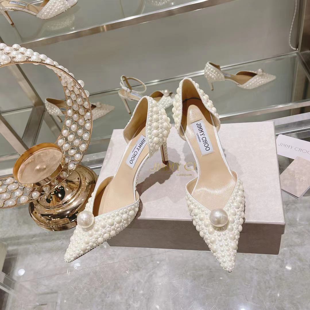 [TOP] Jimmy Choo Silk Pearls Pumps - White