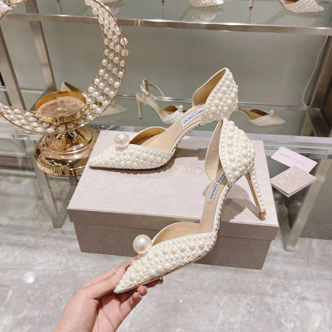 [TOP] Jimmy Choo Silk Pearls Pumps - White