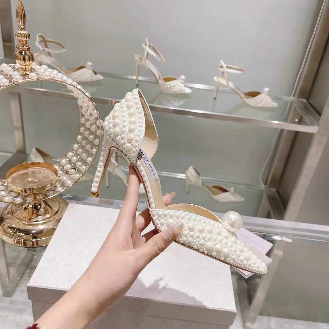 [TOP] Jimmy Choo Silk Pearls Pumps - White