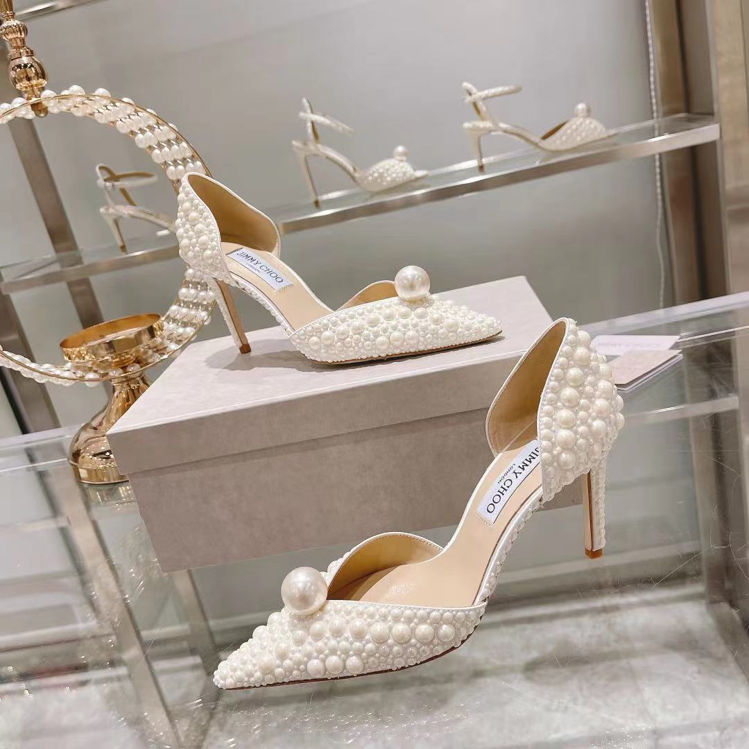 [TOP] Jimmy Choo Silk Pearls Pumps - White