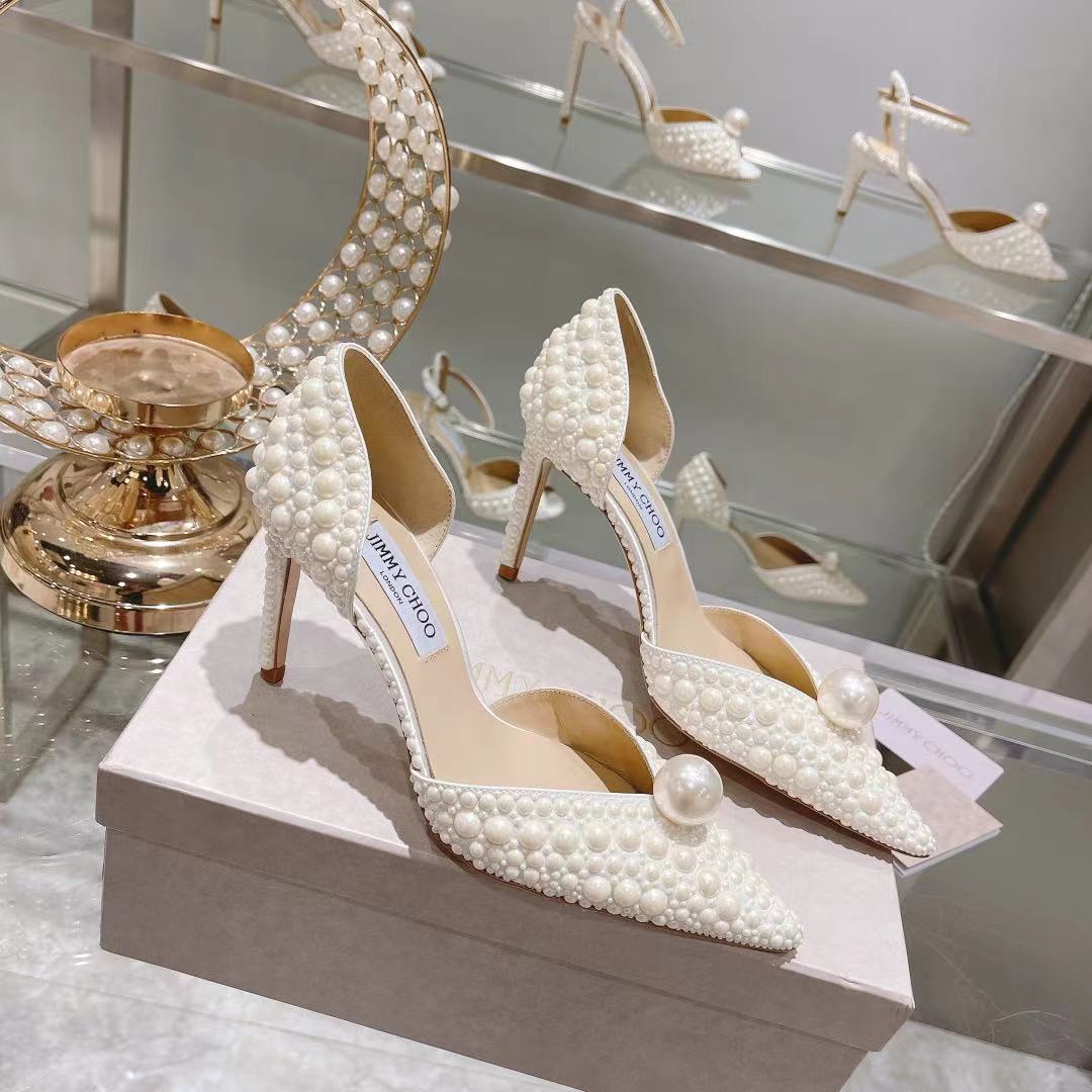 [TOP] Jimmy Choo Silk Pearls Pumps - White