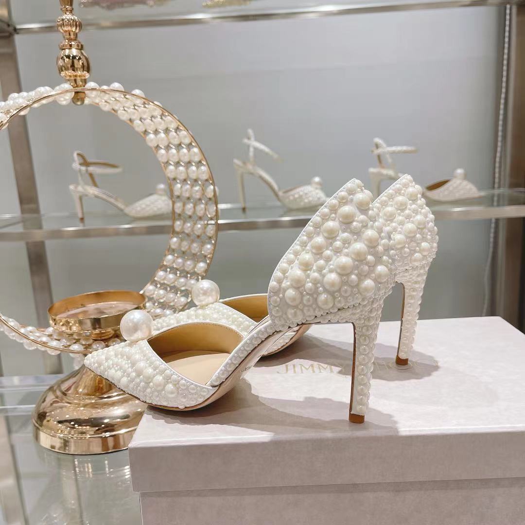[TOP] Jimmy Choo Silk Pearls Pumps - White