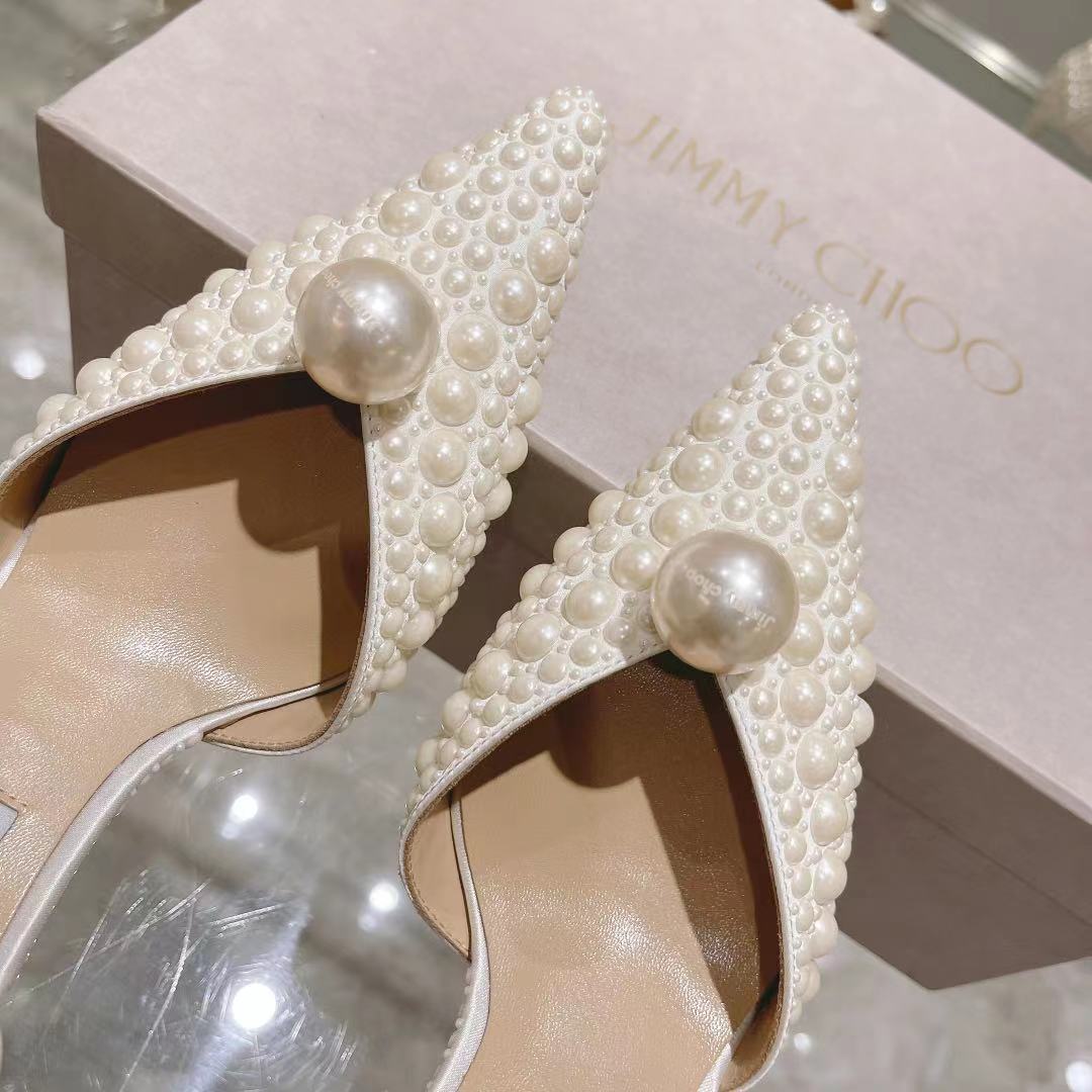 [TOP] Jimmy Choo Silk Pearls Pumps - White