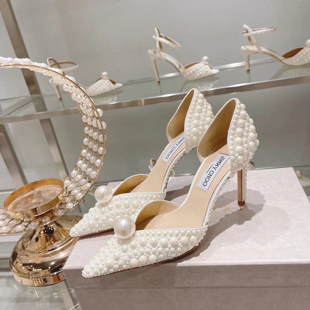 [TOP] Jimmy Choo Silk Pearls Pumps - White