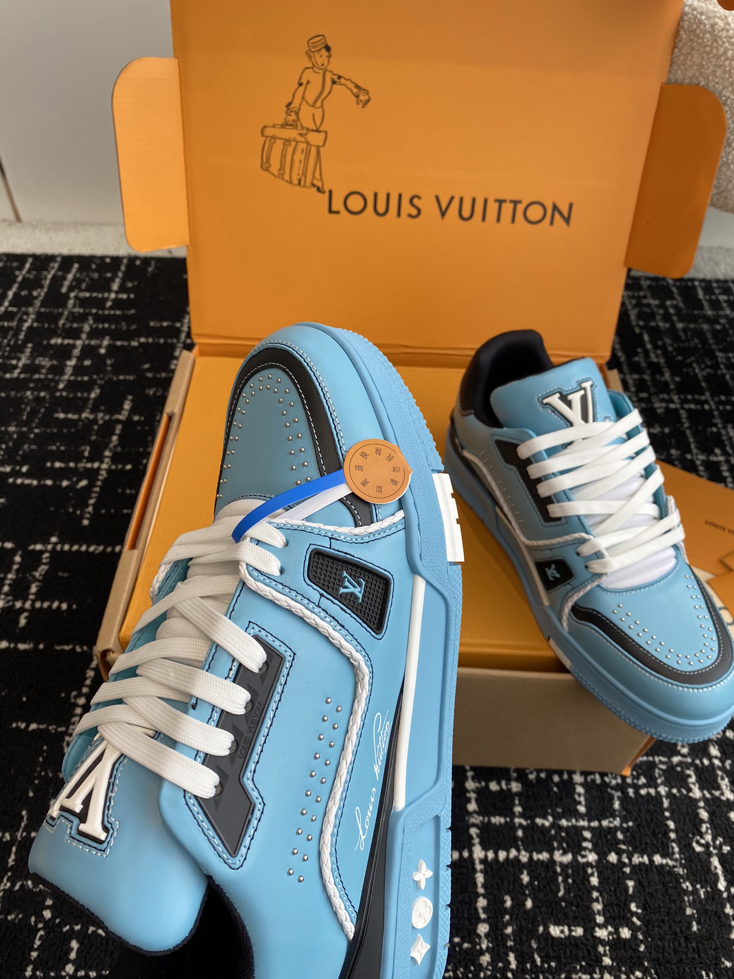 [TOP] Louis Vuitton LV Men's Cowhide Trainer Shoes -Blue